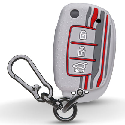 Keycept Tristar Silicone Car Key Cover for Hyundai Creta, Venue, Aura, i20, Grand i10 Nios, Xcent 3 Button Flip Key with Keychain (Type K1)