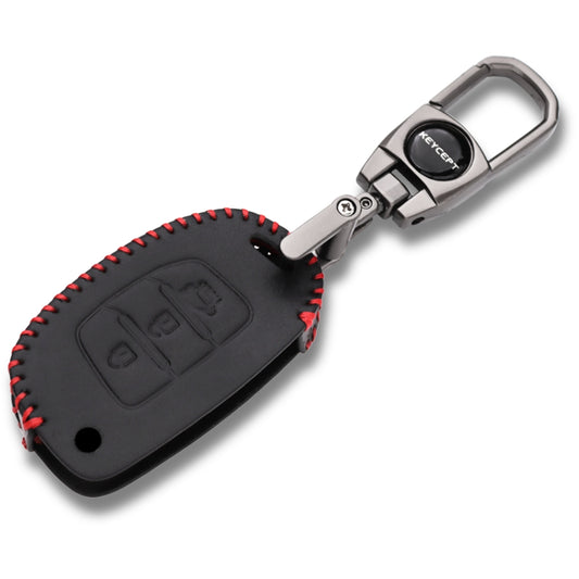 keycept leather key cover for Creta, Venue, Aura, i20, Grand i10 Nios, Xcent 3 button smart key With Keychain.