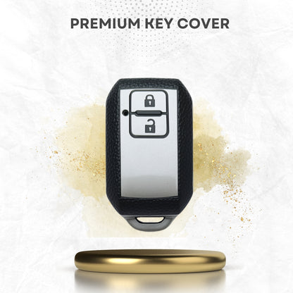 Leather Key Cover Compatible for Suzuki Ertiga | Swift | Dzire | Baleno | Dzire | Ignis | XL6 | S-Cross| Fronx | Celrio |Ciaz | Brezza | Jimny | Grand Vitara  2 Button Smart Key with Keychain 1