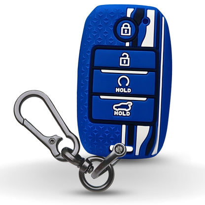 Blue TriStar Silicone Key Cover for Kia Seltos, Sonet, and Carens for push start only with Keychain