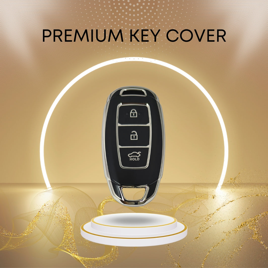 hyundai verna 3b smart tpu black silver car key cover