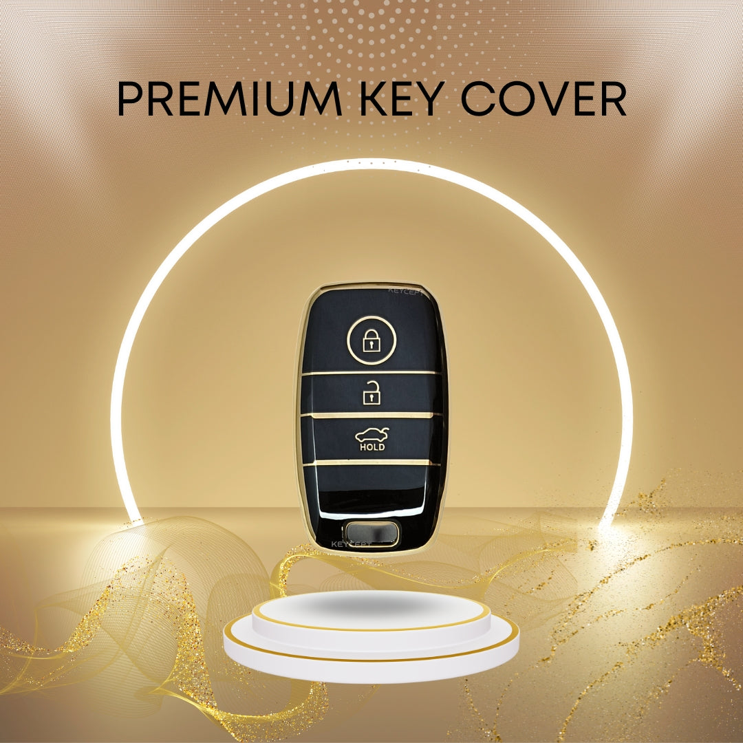 kia seltos smart 3button tpu black gold key accessories keychain