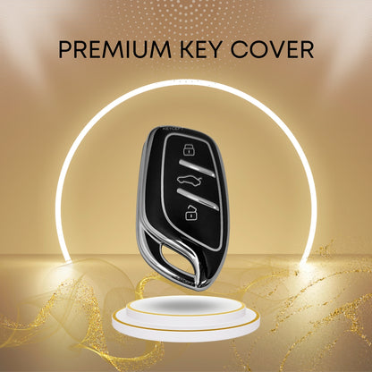 mg astor 3 button smart tpu black silver key cover keychain