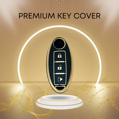 nissan micra sunny teana magnite 3 button smart key keychain black gold