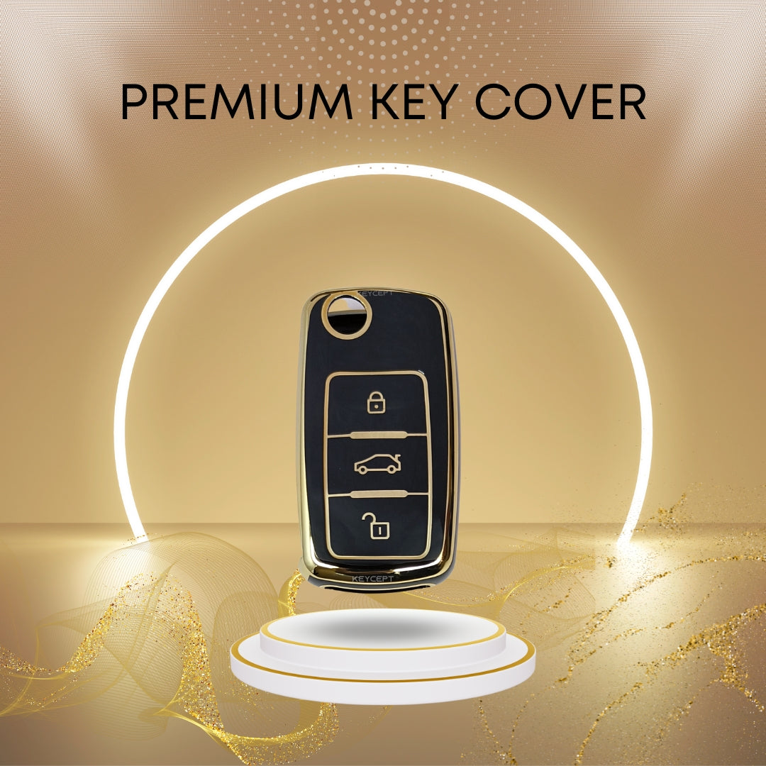 skoda octavia laura fabia 3 button flip key tpu black gold key cover keychain
