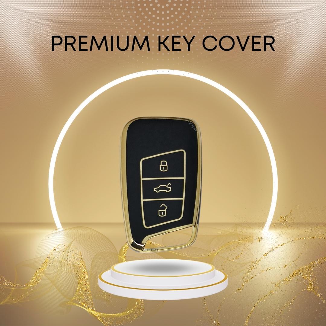 skoda kushaq smart 3 button tpu black gold key case keychain