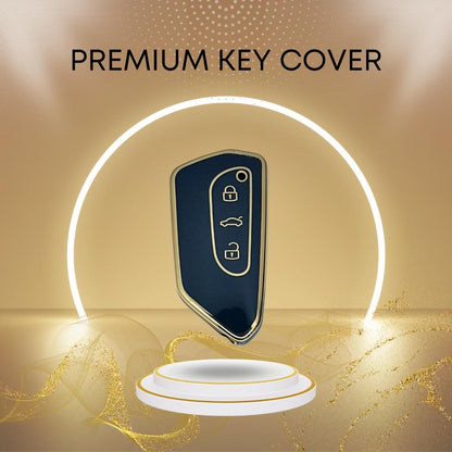 skoda octavia virtus 3button smart tpu black key cover case accessories keychain