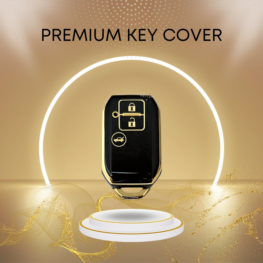 suzuki dzire ertiga swift baleno 3 button smart tpu black gold key cover keychain