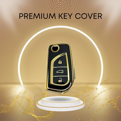 toyota corolla innova crysta 3 button flip tpu black gold key cover case