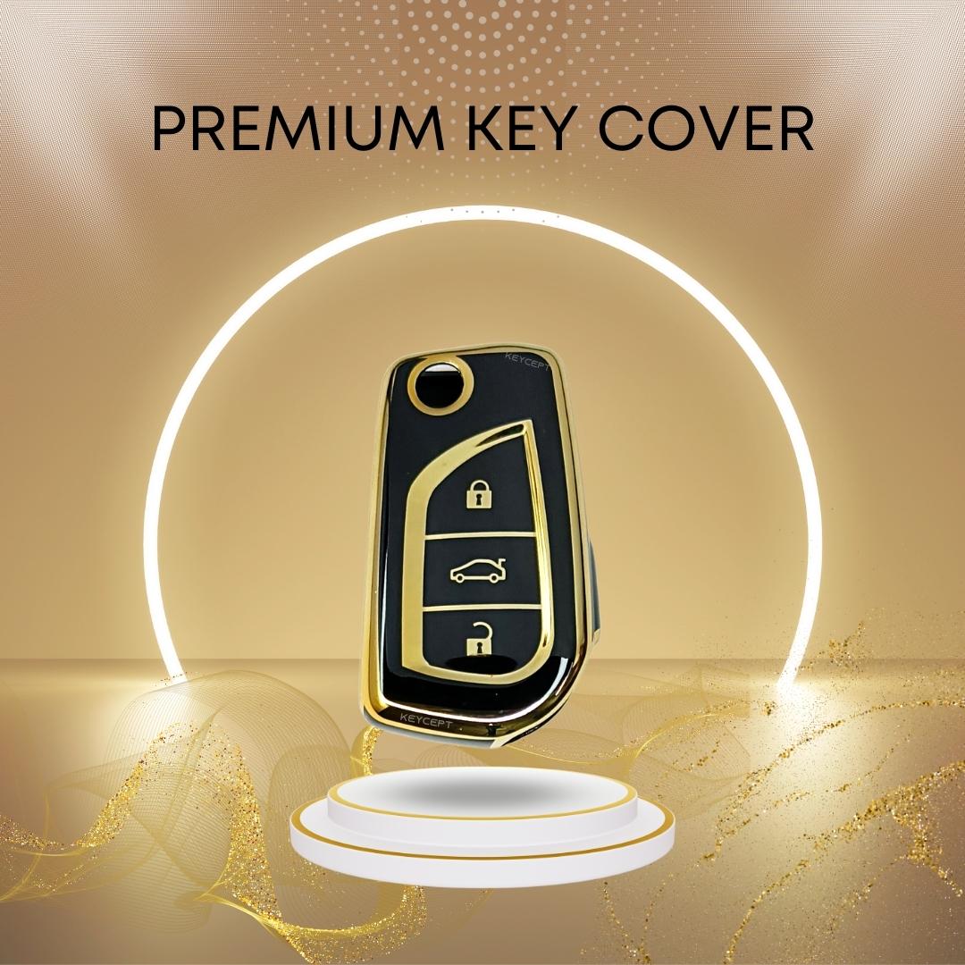 toyota corolla innova crysta 3 button flip tpu black gold key cover case keychain