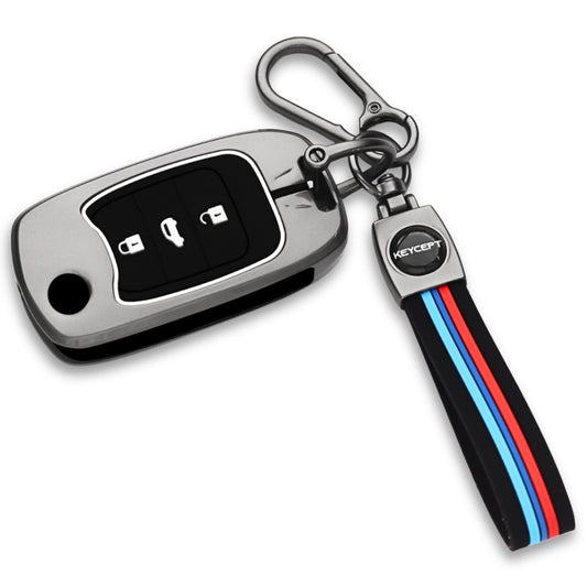 Keycept Metal Alloy Car Key Cover for MG Hector 3 Button Flip Key with keychain (Type M2)