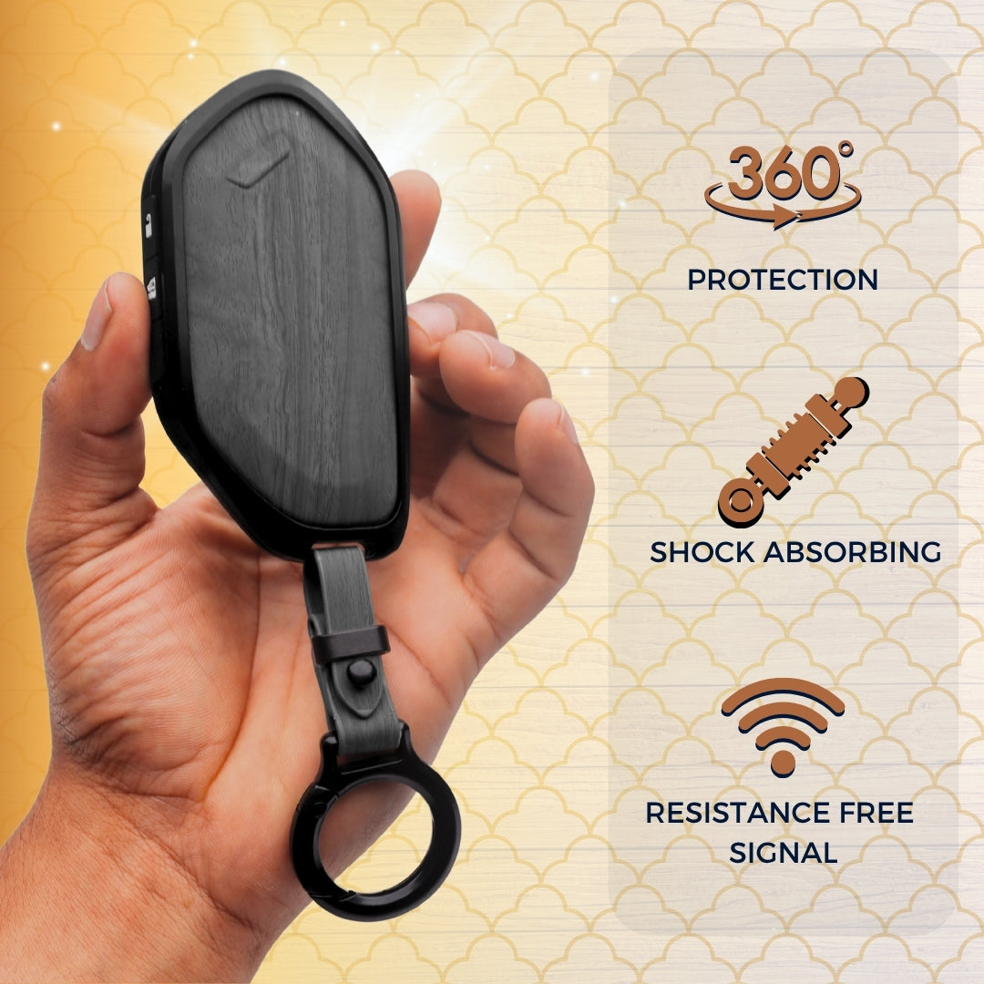 Kia Noir Wood Car Key Cover with Keychain (Type M8)