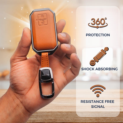 Suzuki Titane Genuine Leather Car Key Cover with Keychain (Type M7)