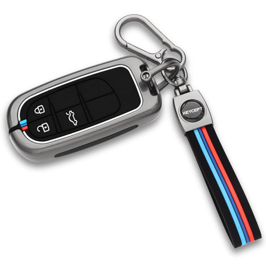 Keycept Metal Alloy Car Key Cover for Jeep Meridian, Compass, Trailhawk 3 Button Smart Key with keychain (Type M2)