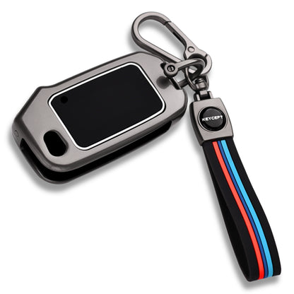 Keycept Metal Alloy Key Cover Compatible with Kia Seltos, Sonet, Carens - 3 Button Flip Key with Keychain