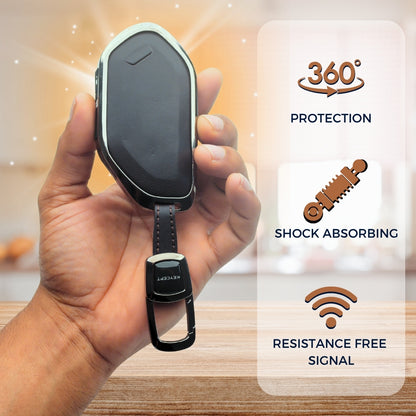 Keycept Titanium Genuine Leather Car Key Cover with Keychain ( Type M7)