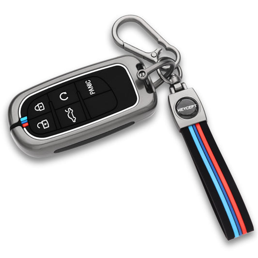 Keycept Metal Alloy Car Key Cover for Jeep Meridian, Compass, Trailhawk 5 Button Smart Key with keychain (Type M2)