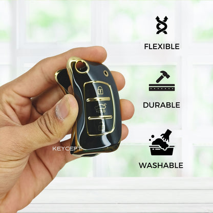 TPU Key Cover Compatible for Hyundai i20 2020 | Xcent | Active | Elite i20 | Venue 3 button Flip Key with Keychain 1