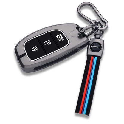 Keycept Metal Alloy Key Cover Compatible with Grand i10 NIOS Asta, Venue, i20, Aura, Creta, Elantra with - 3 Button Smart Key with Keychain