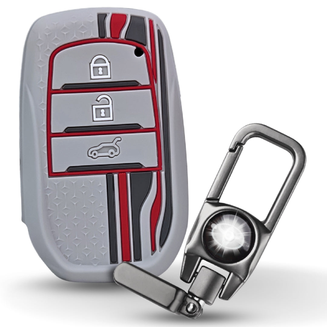 Grey TriStar Silicone Key Cover for Toyota Innova, Crysta, Hycross & Fortuner Smart Key with Keychain