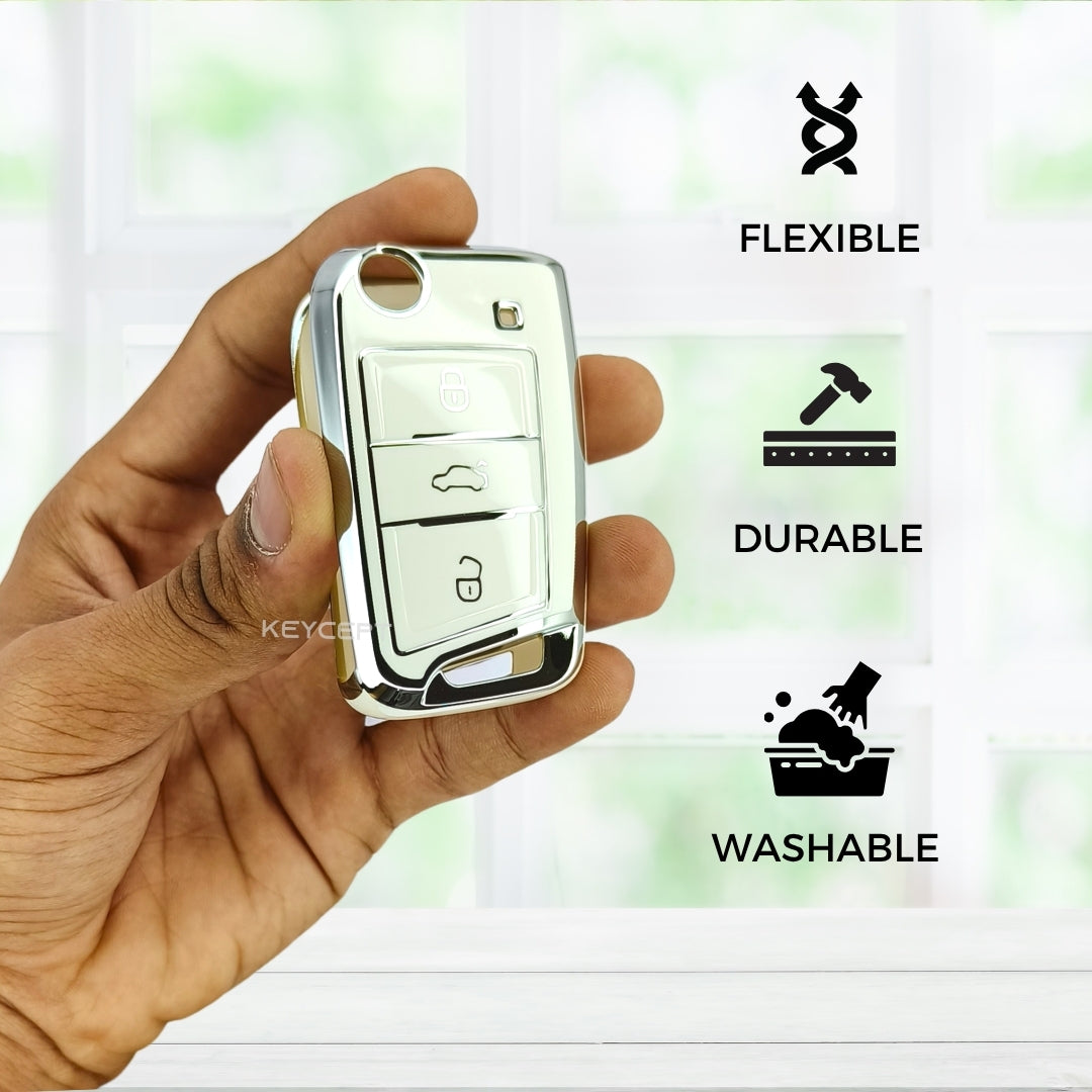 Skoda/Volkswagen Silver Line TPU Key Cover with Keychain