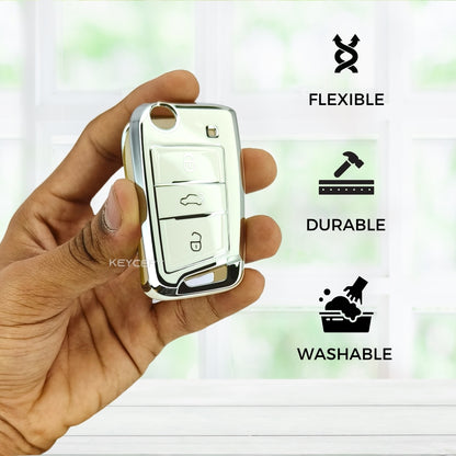 Skoda/Volkswagen Silver Line TPU Key Cover with Keychain