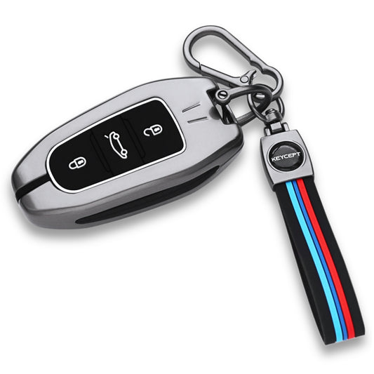 Keycept Metal Alloy Car Key Cover for Citroen C5 Aircross 3 Button Smart Key with keychain (Type M2)