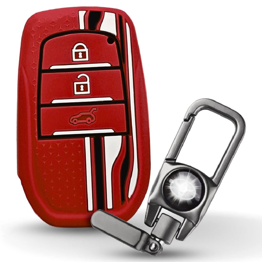 Red TriStar Silicone Key Cover for Toyota Innova, Crysta, Hycross & Fortuner Smart Key with Keychain