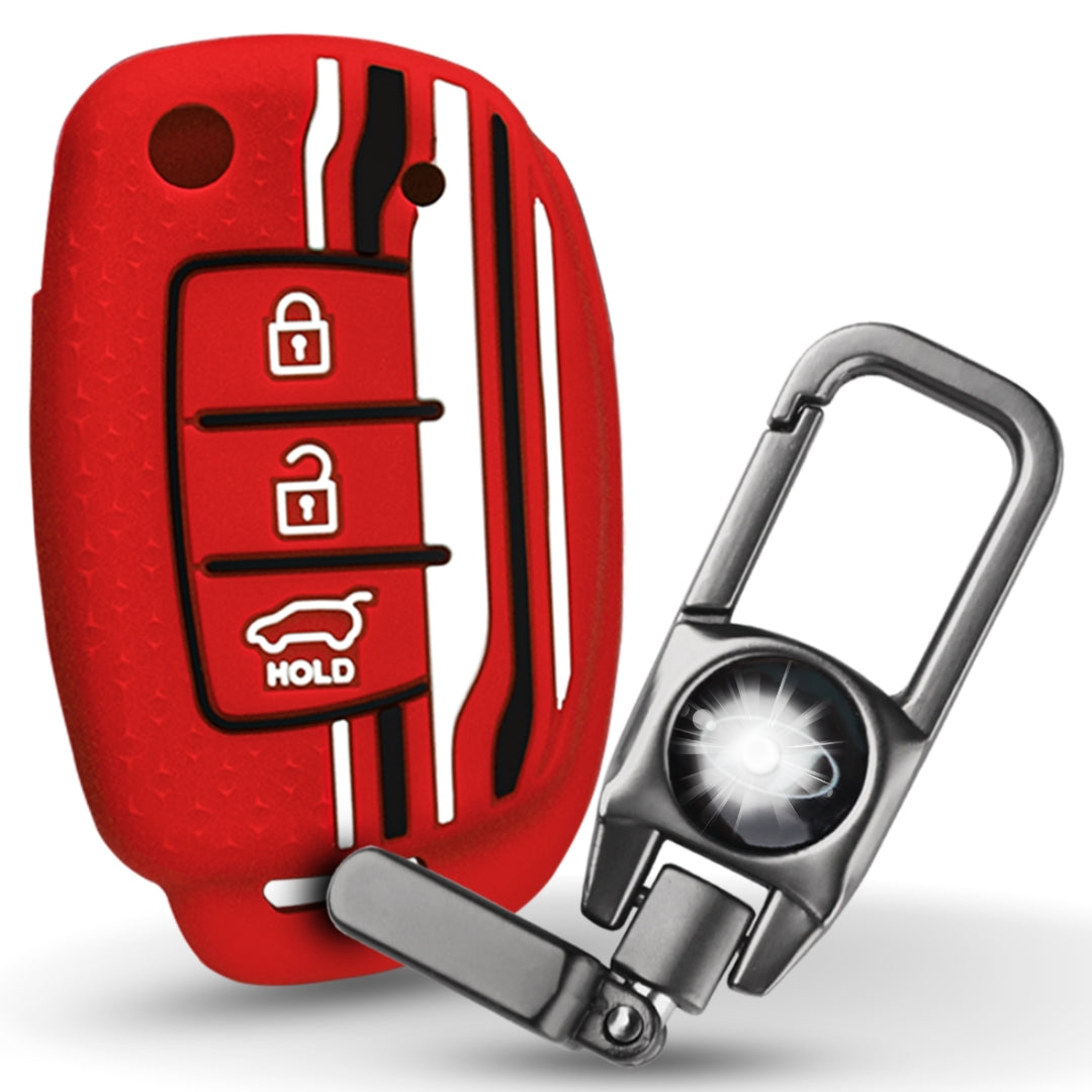 Keycept Tristar Silicone Car Key Cover for Hyundai Creta, Venue, Aura, i20, Grand i10 Nios, Xcent 3 Button Flip Key with Keychain (Type K8)