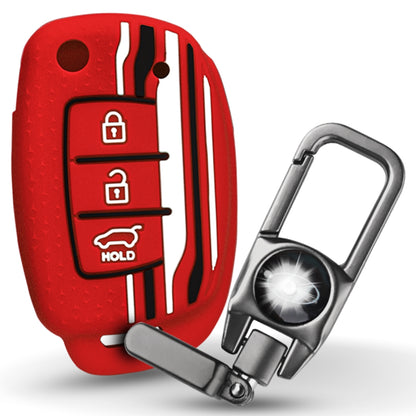 Keycept Tristar Silicone Car Key Cover for Hyundai Creta, Venue, Aura, i20, Grand i10 Nios, Xcent 3 Button Flip Key with Keychain (Type K8)