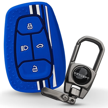 Blue TriStar Silicone Key Cover for Tata Nexon, Altroz, Harrier, Tigor, Punch, EV, Safari 2021 Smart Key with Keychain