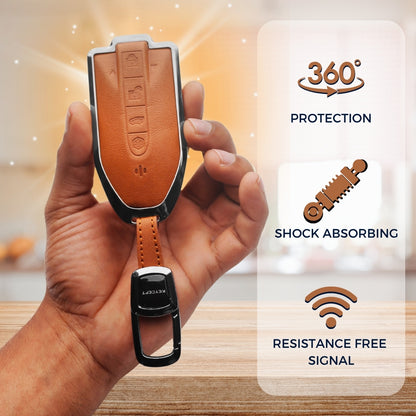Mahindra Titane Crest Genuine Leather Car Key Cover with Keychain (Type M7)