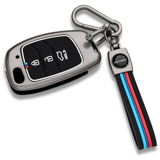 Hyundai Metal Alloy Key Cover with Keychain. (Type M2)