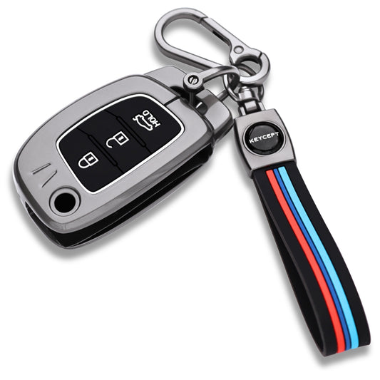 Hyundai Metal Alloy Key Cover with Keychain. (Type M2)