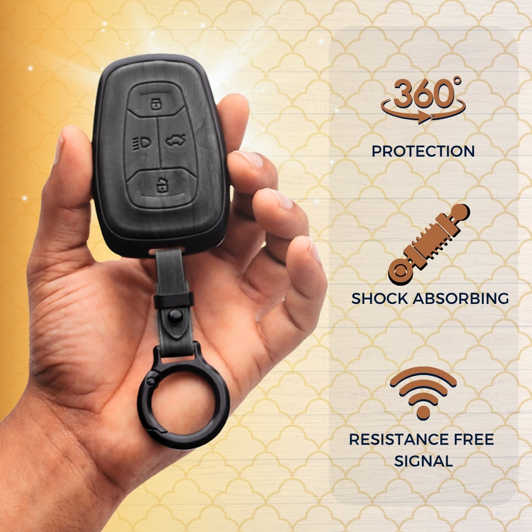 Tata Noir Wood Car Key Cover with Keychain (Type M8)