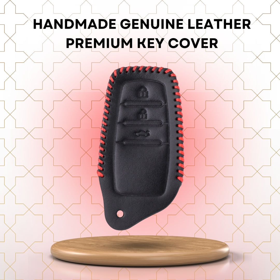 classic leather key cover For oyota Innova, Crysta, Fortuner 3 Button Smart key With Keychain.

