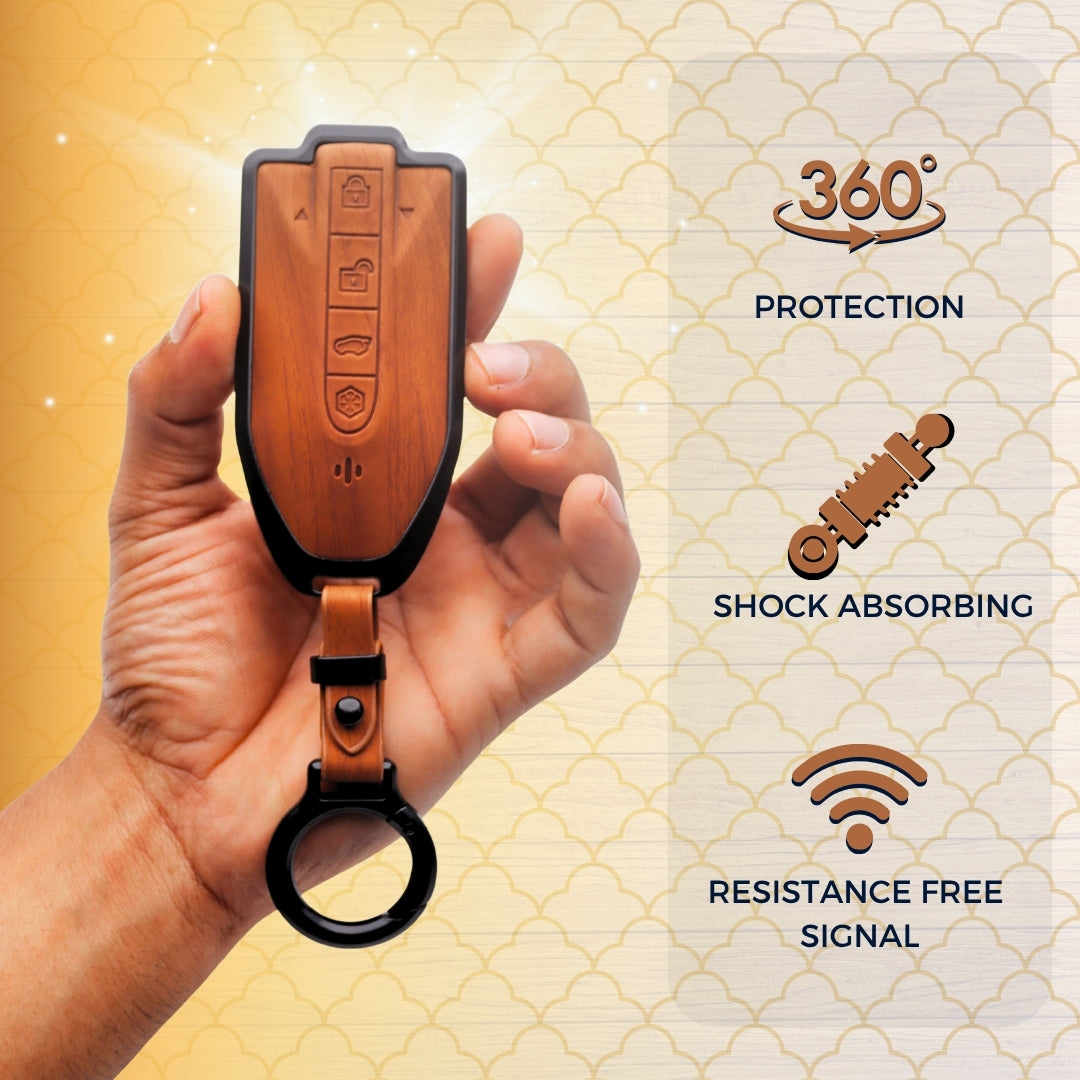 Mahindra Noir Wood Car Key Cover with Keychain (Type M8)