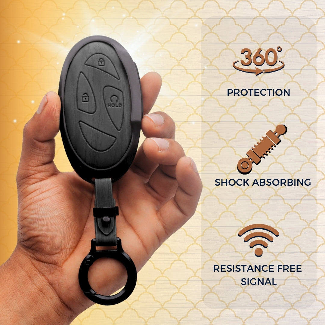 Hyundai Noir Wood Car Key Cover with Keychain (Type M8)