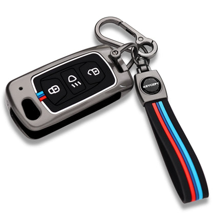 Tata Metal Alloy Key Cover Compatible with Tata Tigor, Bolt, Nexon, Hexa, Zest, Tiago, Punch, Safari, Altroz, Storme - 3 Button Flip Key Cover with Keychain