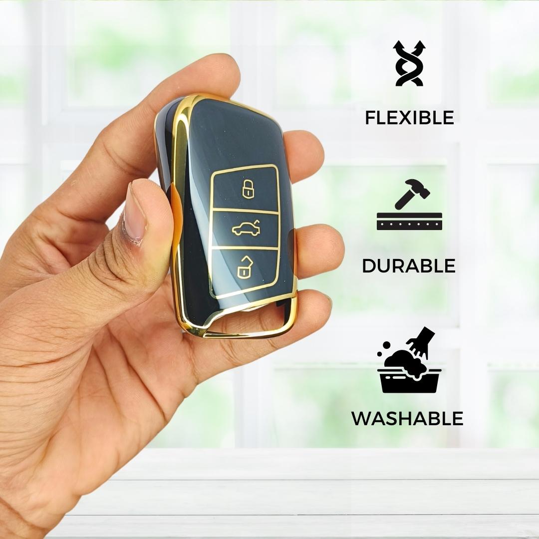 TPU Keycover Compatible with Kushaq | Kodiaq 3 Button Smart key with Keychain 2