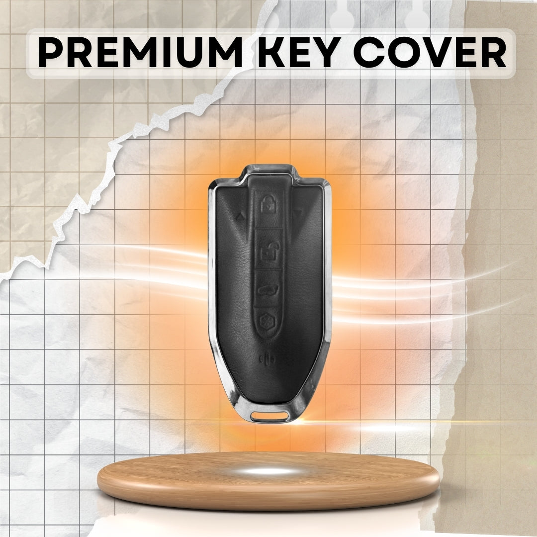 Mahindra Titanium Genuine Leather Car Key Cover with Keychain (Type M7)