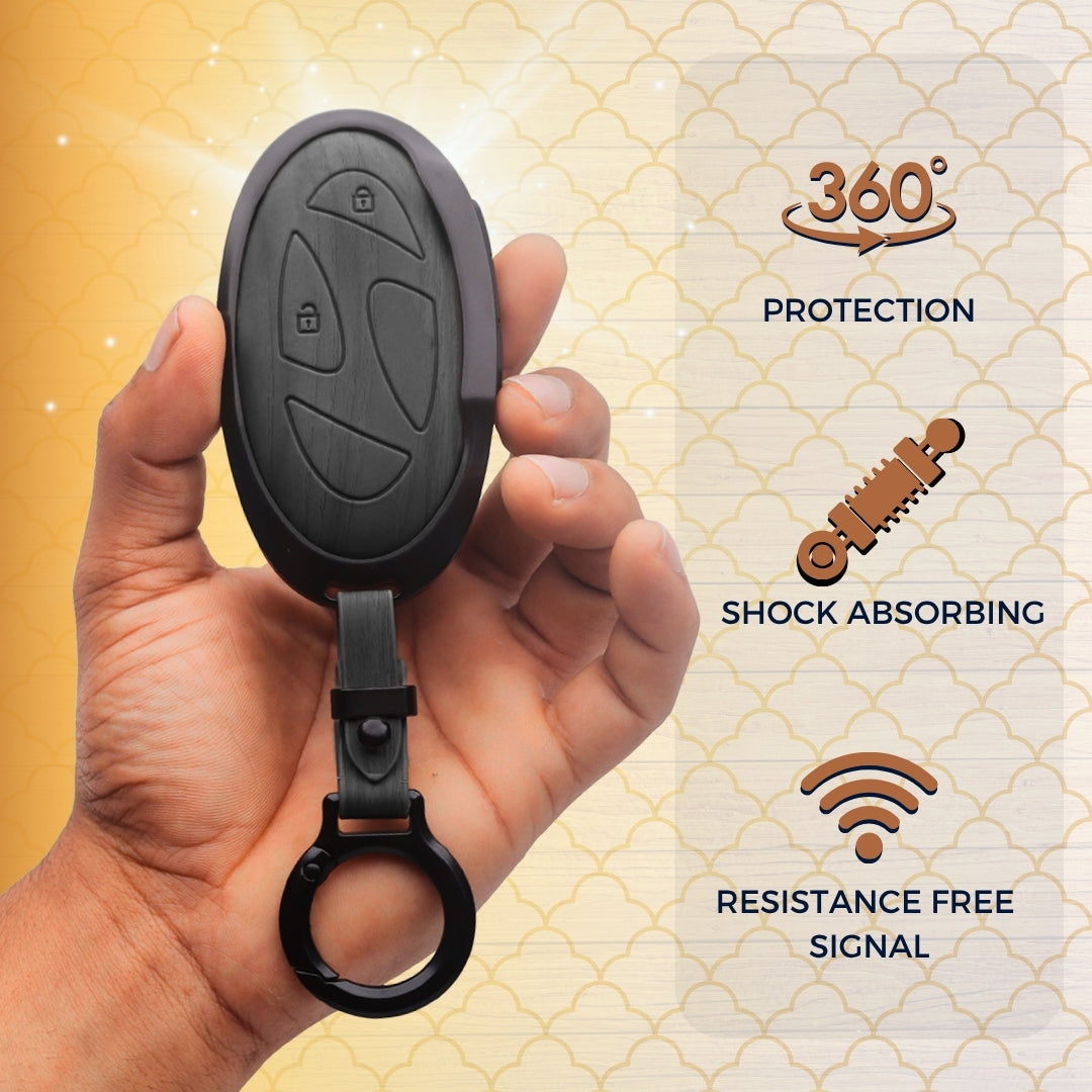 Hyundai Noir Wood Car Key Cover with Keychain (Type M8)