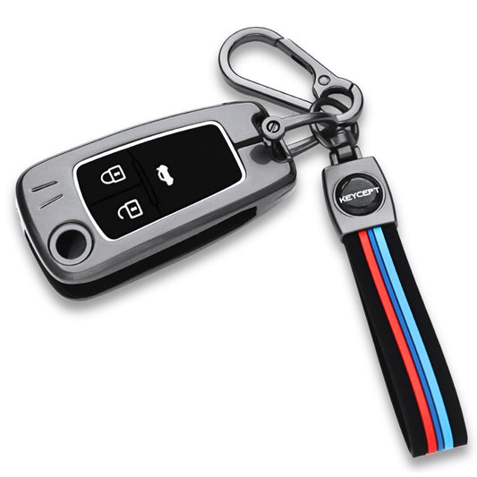Keycept Metal Alloy Car Key Cover for Chevrolet Cruze | Beat | Avio | Spark 3 Button Flip Key Only with keychain (Type M2)