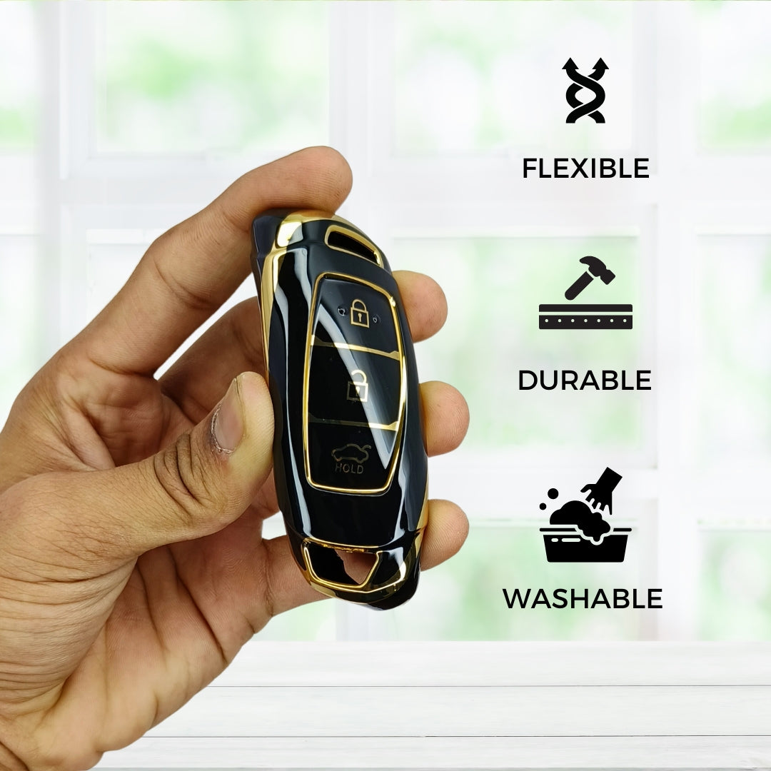 hyundai verna 3 button smart tpu black gold key cover case accessories