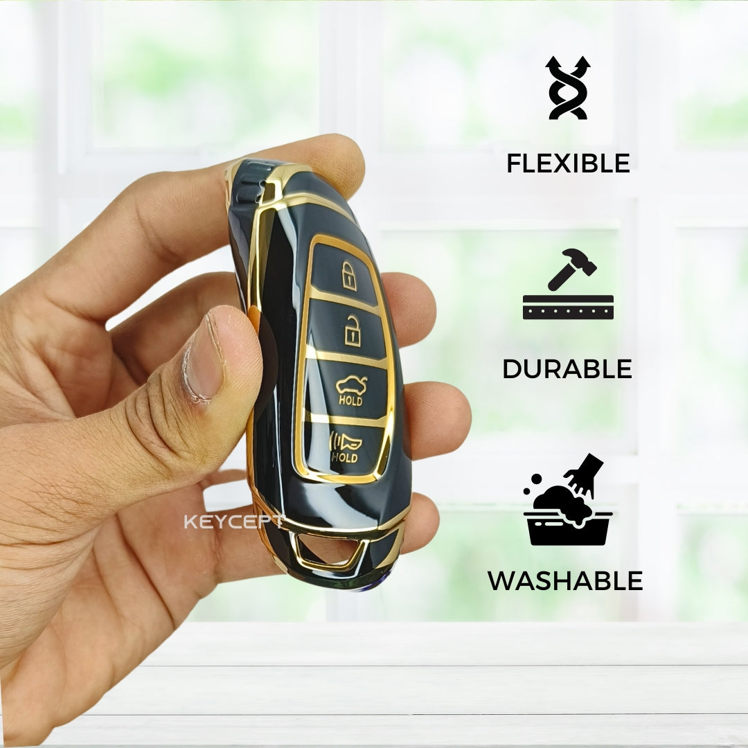 hyundai verna 4 button smart tpu black gold key cover keychain