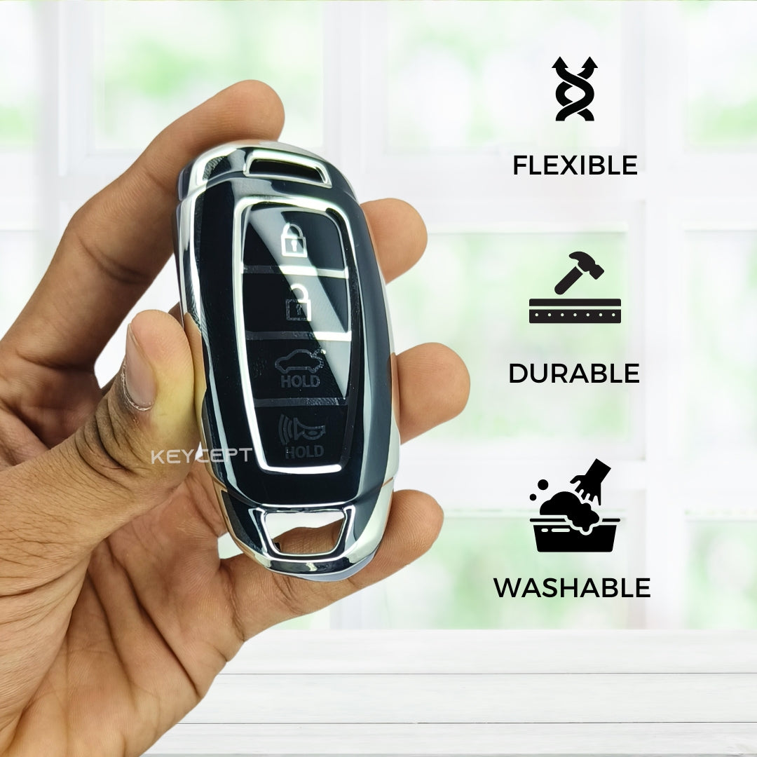 Hyundai Silver Line TPU Key Cover with Keychain