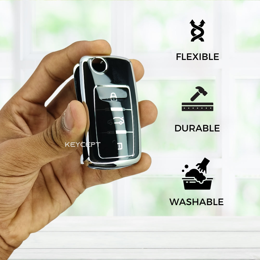 skoda octavia laura fabia 3 button flip key tpu black silver key cover case 