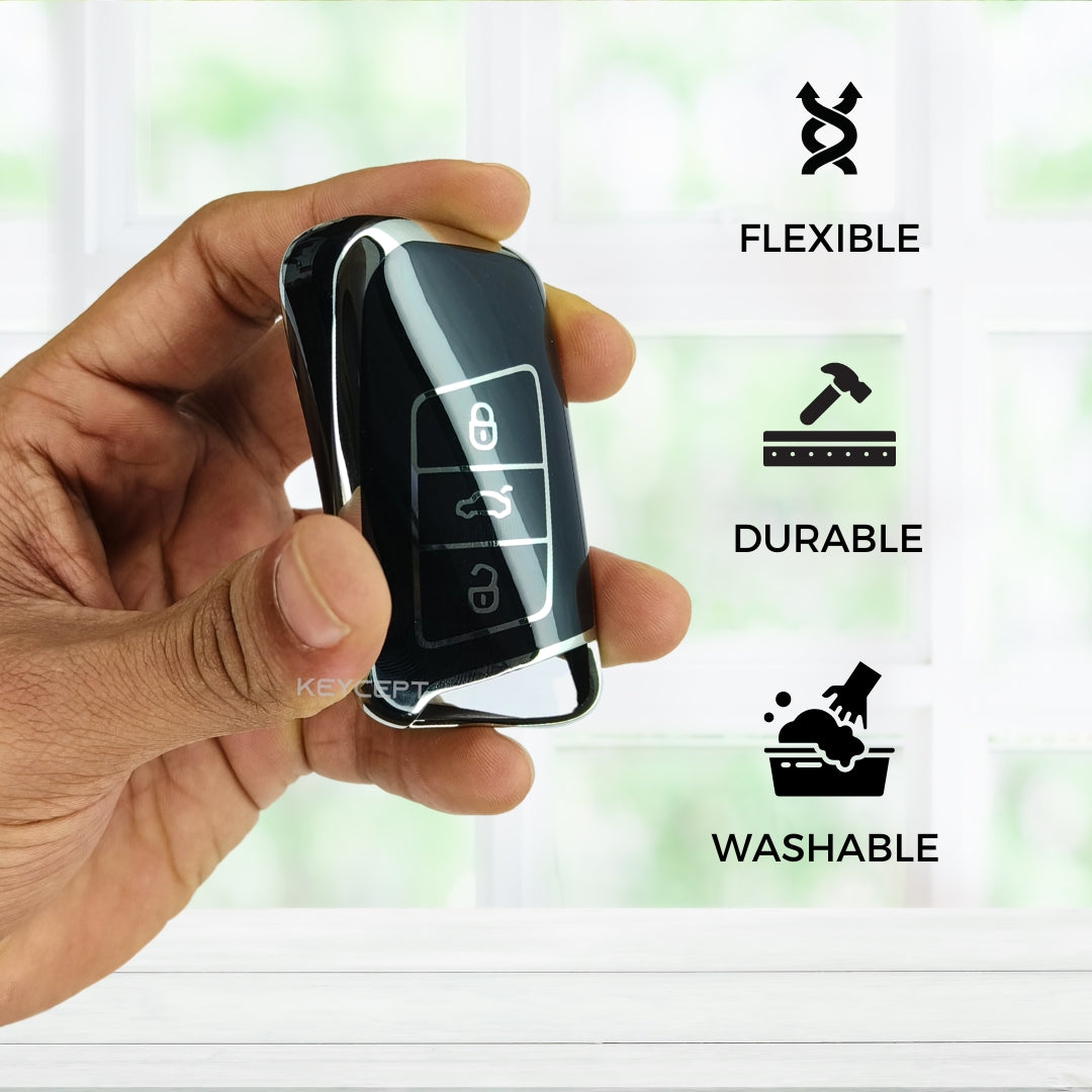 skoda kushaq smart tpu black silver key cover case
