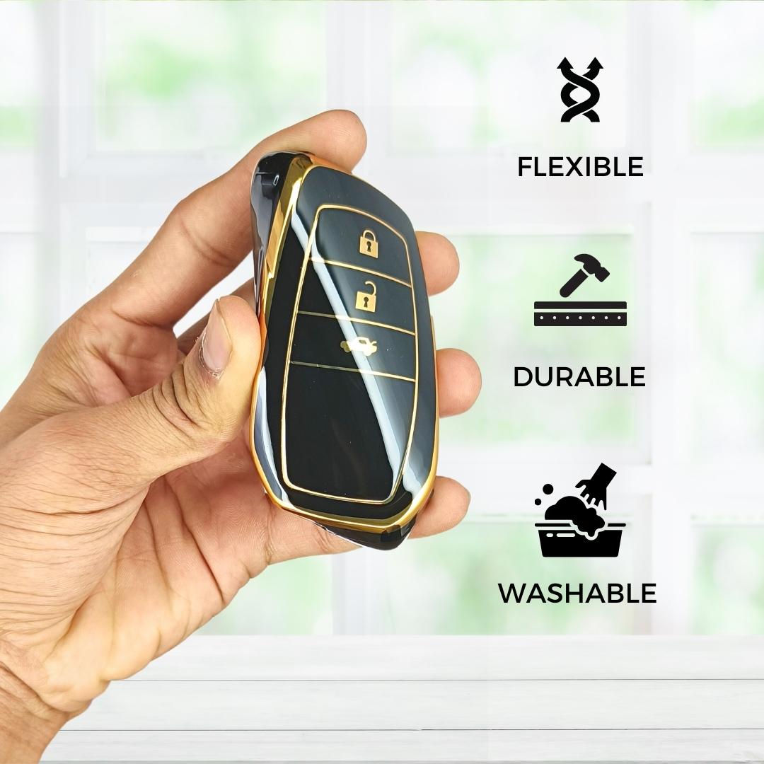 toyota innova crysta fortuner 3 button smart tpu black gold key accessories