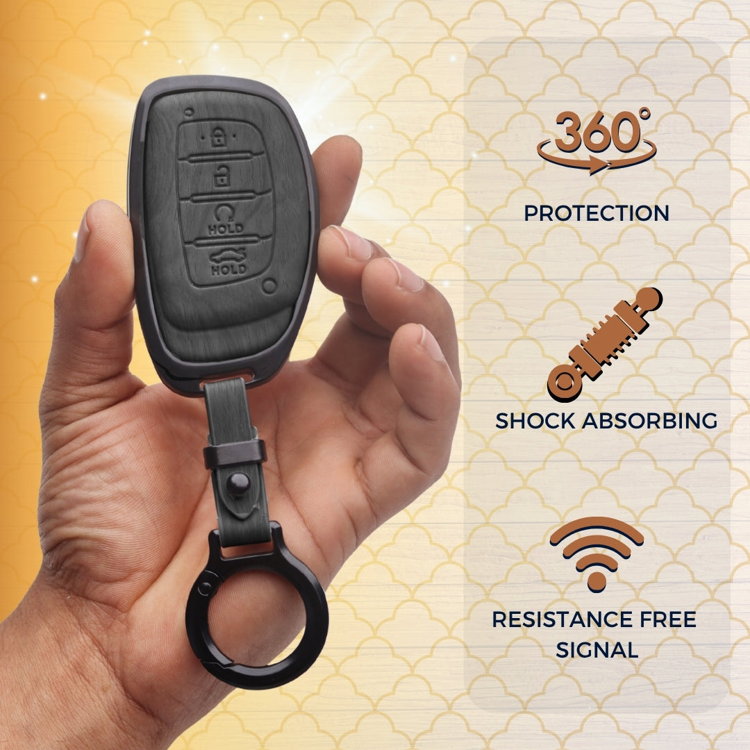 Keycept Noir Wood Car Key Cover with Keychain (Type M8)